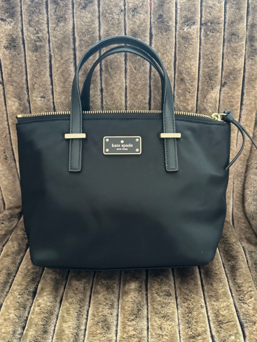 NWT Kate Spade Black Nylon Tote with Gold Hardware